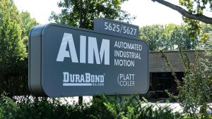 Company sign for Automated Industrial Motion (AIM), DuraBond Slide and Platt Coiler)